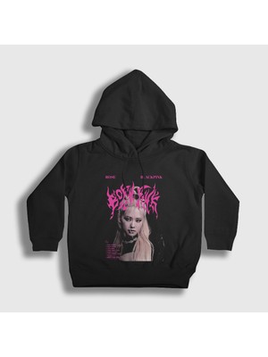 Presmono Unisex Çocuk Siyah Rose Born Pink Blackpink Kapüşonlu Sweatshirt