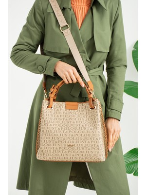 Just Polo Kadın Kremtaba Kabartma Desenli Mıknatıslı Çıtçıt Kapama El Çantası Omuz Askısıyla