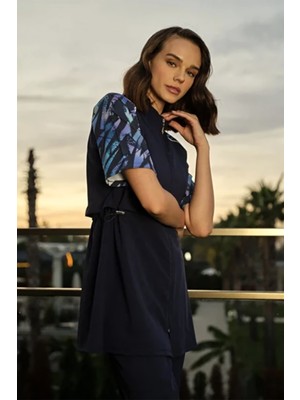 Spor Likra Kısa Kollu Yarı Kapalı Mayo 3418 Koyu Lacivert