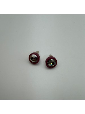 Mare Accessories Bordo Çerçeveli Şeffaf Taş Detaylı Gümüş Iğneli Küpe