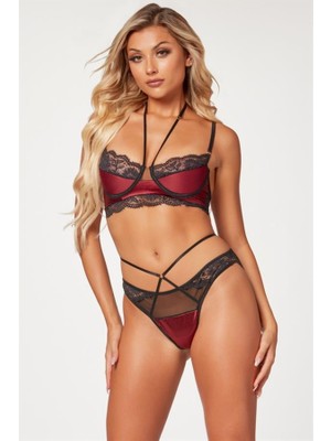 Red Womans Bordo Dantel Işlemeli Fantezi Sütyen Külot Takımı