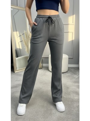 Miyalon Kadın Bağcıklı Penye Kumaş Çizgili Rahat Eşofman Altı