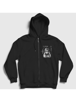 Presmono Unisex Siyah I Disagree Poppy Fermuarlı Kapüşonlu Sweatshirt