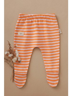 Ayaklı Bebe Pantolon 0-6 Ay Pudra Şeftali Çizgili