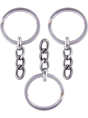 Orhan Çanta 200 Adet Gümüş Ezme Anahtarlık Halkası - 2.5 cm Nikel Metal Halka Zincirli Montaj Seti - Modern Makrome Aparatı