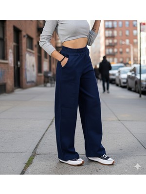 Bky Kadın Lacivert Yüksek Bel Bol Kesim Eşofman Altı