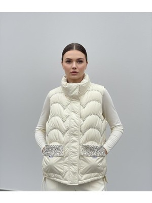 Rabiossa  Kadın Taş Detaylı Premium Siyah Yelek