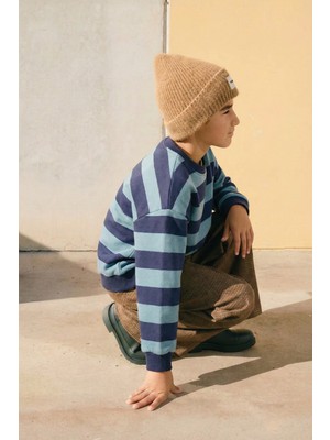 Çizgili Triko Sweatshırt 2-12 Yaş Mint Lacivert