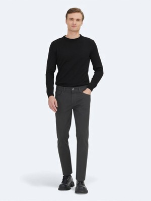 Kip Antrasit Düz Dokuma Slim Fit Spor Pamuk Karışımlı Pantolon