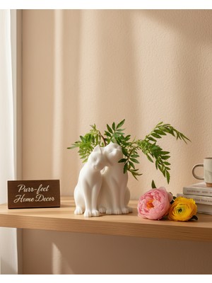 Bayan Rottenmeier Kalp Kuyruklu Kediler Dekoratif Obje - Biblo - Dekor (12x10 Cm)