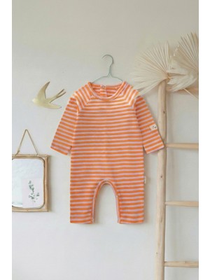 Çizgili Triko Tulum 0-3 Yaş Pudra Şeftali