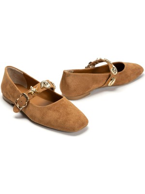 Emienza Neptune(Dora) Süet Altın Toka Detaylı Bayan Babet