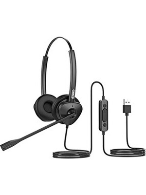 Fanvil HT302 USB Duo Kulaklık Kablolu Mikrofonlu Ofis Kullanımı İçin Ergonomik Siyah Tasarım