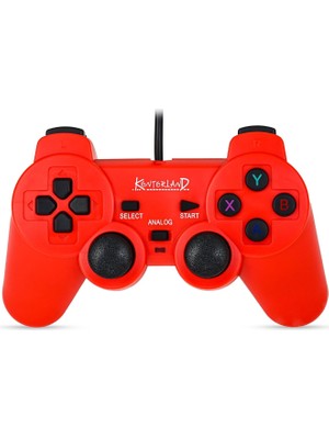 Kontorland Kablolu Pc Gamepad – D-Input & X-Input Destekli Çift Titreşimli USB Oyun Kolu (Kırmızı)