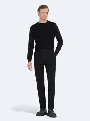 Kip Siyah Düz Dokuma Regular Fit Casual Pamuk Karışımlı Pantolon