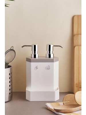 Plastik Marlon Lecce 2’li Süngerlik Hazneli Mutfak Sıvı Sabunluk Kahverengi