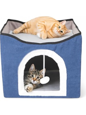 Sevimli Katlanır Taşınabilir Çok Fonksiyonlu Kapalı Kedi Evi Yatağı Lacivert
