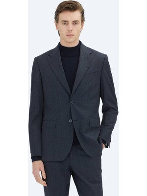 Kip Lacivert Çizgili Modern Fit Yün Karışımlı Takım Elbise