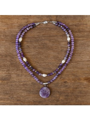 Asteria Elite Premium Serisi Ametist Inci 2 Sıralı Saflık ve Huzur Enerji Kolyesi