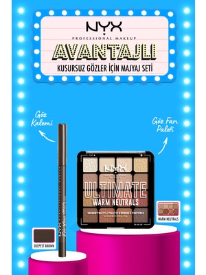 Nyx Professional Makeup  Ultimate Shadow Palette - Warm Neutrals Göz Farı Paleti & Nyx Epic Wear Liner Sticks - Deepest Brown