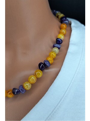 Asteria Elite Sarı ve Mor Akik Motivasyon Arttırıcı Kolye Bileklik Seti