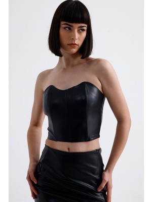 Sense Fermuarlı Suni Deri Büstiyer | BUST34504