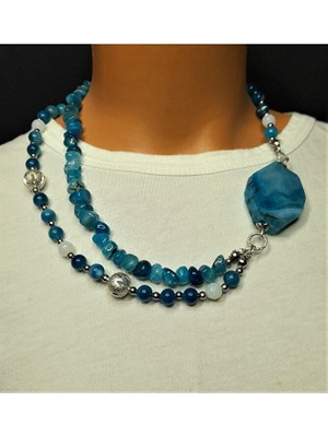 Asteria Elite Iki Sıralı Mavi Akik Nazardan Korunma ve Özgüven Kolyesi