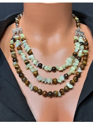 Asteria Elite Kaplan Gözü Zebercet Üç Sıralı Kolye