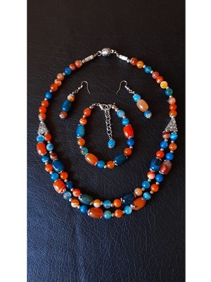 Asteria Elite Turuncu Mavi Akik Nazardan Korunma Motivasyon Cesaret Takı Seti