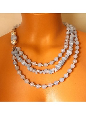 Asteria Elite 3 Sıralı Mavi Kuvars Negatif Enerji Kalkanı Korku ve Kaygı Giderici Kolye