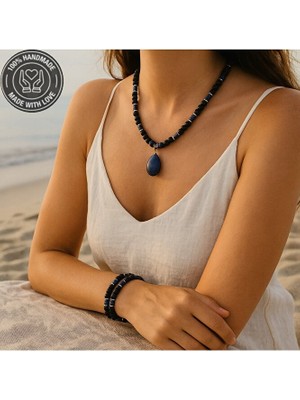 Asteria Elite Oniks Lapis Hematit Güç, Bilgelik ve Nazardan  Koruma Kolye Bileklik Seti