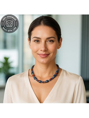 Asteria Elite Lapis Kehribar Jasper Tek Sıralı Enerji, Güç ve Nazardan Korunma Kolyesi