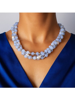 Asteria Elite Mavi Kuvars Inci 3 Sıralı Iletişim, Zarafet ve Huzur Kolyesi