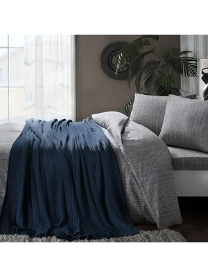 Hype Store Waffle DÜZ%100 Pamuk Battaniyeli Nevresim Takımı, Mavi, Çift Kişilik