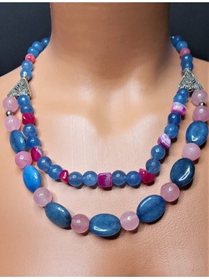 Asteria Elite Pembe Mavi Doğal Taş Kolye