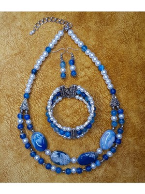 Asteria Elite Mavi Akik Nazardan Korunma Iç Huzuru ve Sakinlik Takı Seti