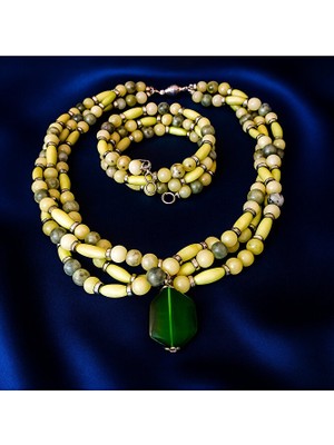 Asteria Elite Peridot Ahşap Bolluk ve Enerji Kolye Bileklik Seti