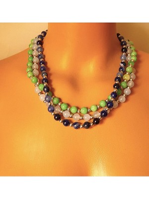 Asteria Elite Kuvars Akik Ceyt Ayrılabilen Üç Sıralı Şifa Denge ve Nazardan Kornma Kolyesi