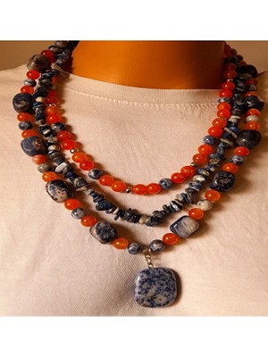 Asteria Elite Sodalit Akik 3 Sıralı Nazardan Koruma Iletişim ve Denge Kolyesi