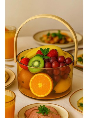 Jenisa Amber Cam Ahşap Saplı Taşınabilir Meyvelik – Çok Amaçlı Organizer Sepeti 1.8 L