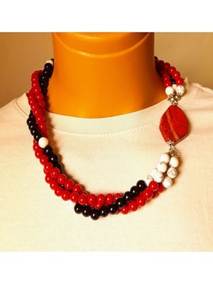 Asteria Elite Mercan Oniks Havlit 3 Sıralı Güç, Tutku ve Nazardan Korunma Kolyesi