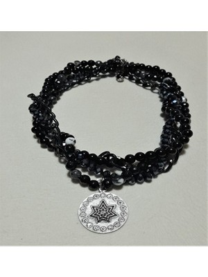 Asteria Elite Oniks Siyah Kristal Ceyt Zincir Çok Sıralı Güç, Cesaret ve Denge Kolyesi