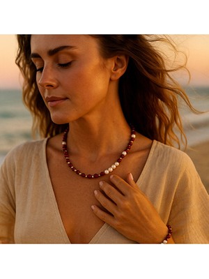 Asteria Elite Gerçek Inci Mercan Duygusal Denge ve Nazardan Korunma Kolye Bileklik Seti