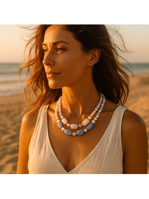 Asteria Elite Dumanlı Kuvars Mavi Kuvars 2 Sıralı Ayrılabilen Sakinlik ve Güç Kolyesi