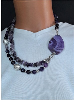 Asteria Elite Ametist ve Mor Akik Stres Azaltma ve Nazardan Korunma Kolyesi