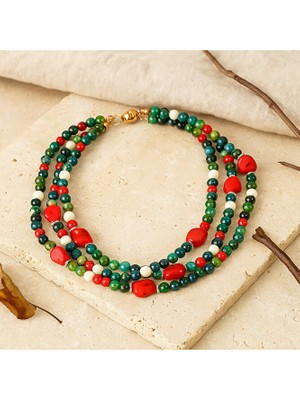 Asteria Elite Mercan Akik Havlit Denge Huzur ve Nazar Koruması Için 3 Sıralı Kolye