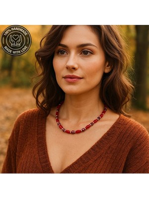 Asteria Elite Kırmızı Jasper Ahşap Kararlılık Canlılık ve Güç Kolyesi