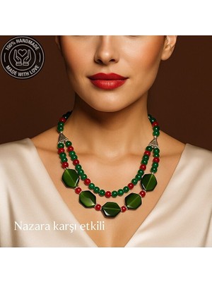 Asteria Elite Sedef Akik Mercan 2 Sıralı Şifa ve Nazardan Koruma Kolyesi