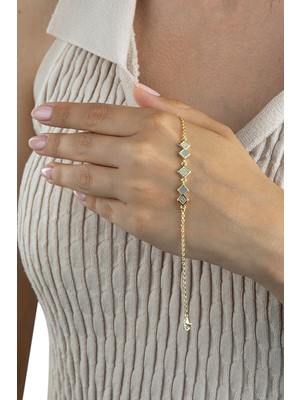 Altın Kaplama 925 Ayar Gümüş Baklava Motifli Sedefli Bileklik