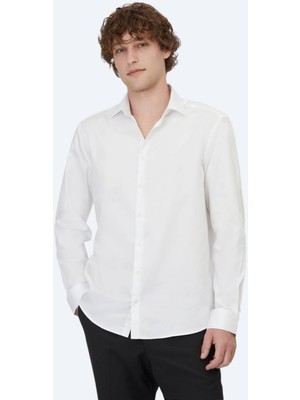 Kip Beyaz Düz Regular Fit Dokuma Klasik %100 Pamuk Gömlek